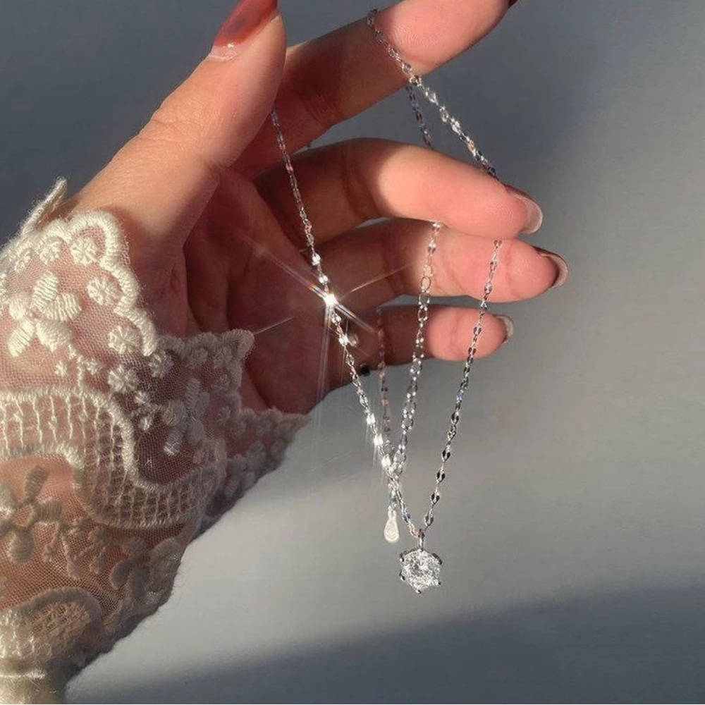 New 925 Silver Iced Out bling sparkling Necklace